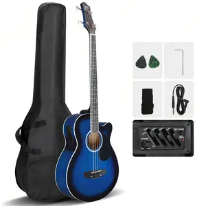 38in Blue Beginner Right-Handed Acoustic Guitar Set - Adjustable Guitar Strap, Gig Bag, 2 Pickguards, Pick Holder, Extra Strings, Electronic Tuner, Pitch Pipe, Picks