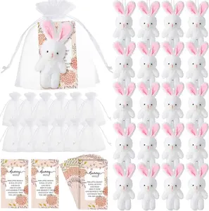24 Pack Easter Bunny Stuffed Animals with Thank You Cards & Organza Bags – Mini Plush Bunny Party Favors for Kids, Classroom, Teacher, Employee Gifts, Easter Basket Stuffers, Birthday Goodie Bags (Sweet Bunny)
