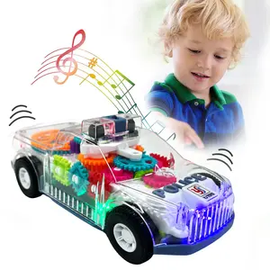 Transparent Gear Rotating Mechanical Police Car Toy, Clear Gears, Colorful Lights Music, Sound Effects, Auto Obstacle Avoidance, Boys Essential, Cars Kids