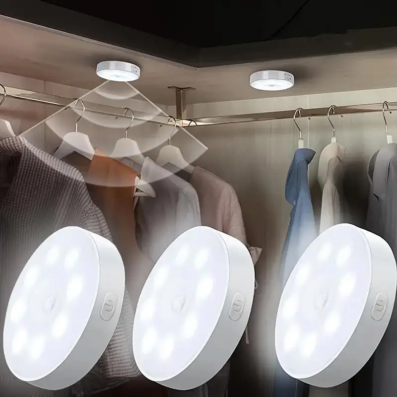 Motion-Sensor LED Light, USB Rechargeable Round LED Light, Dimmable Night Light for Bathroom, Storage Cabinet, Stairway, Corridor & Office Space, Indoor Lighting, Home, Modern, Ceiling LED Light