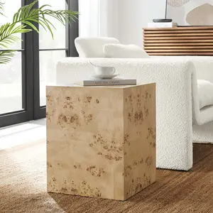 Modway Cosmos 16" Square Burl Wood Side Table in Natural Burl
