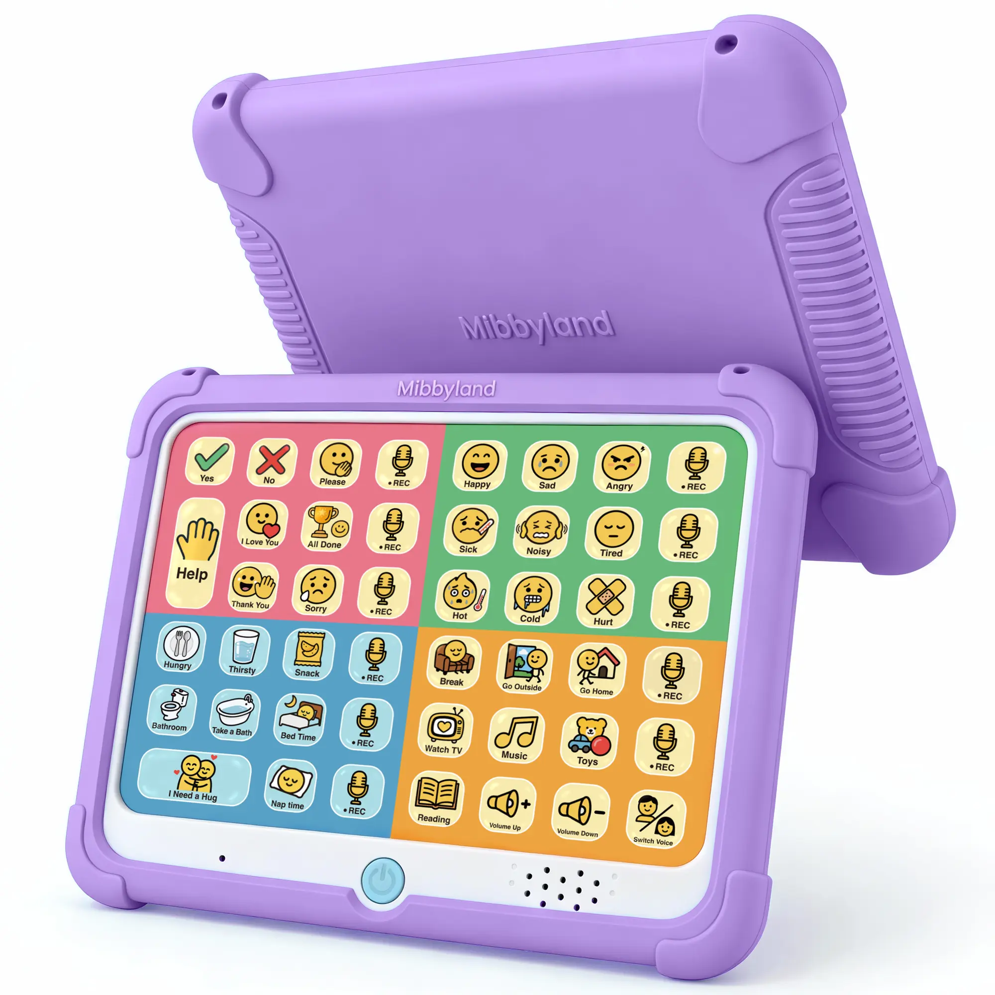 MibbyTalk AAC Device for Nonverbal Kids, Communication Device for Autism & Speech Delays, 32 Preset Phrase Buttons, 11 Recordable Buttons with Stickers, Screen-Free Talker with Silicone Case, Purple