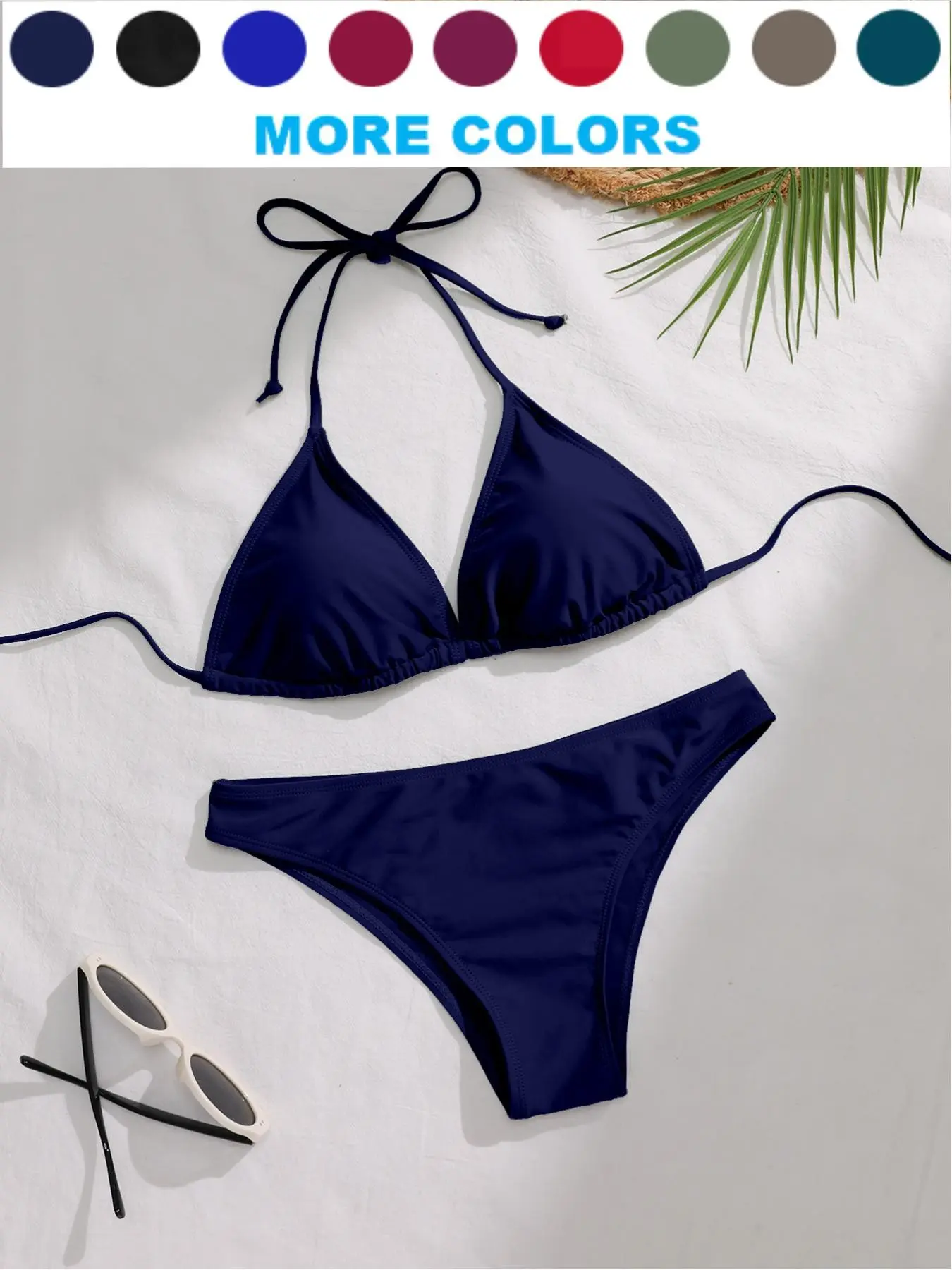 Two-piece Set Women's Solid Summer Bikini Set, Casual Fashion Chic Swim Top & Swim Bottom  Set for Beach Holiday Vacation, Ladies Swimwear for All Seasons, Fitted Triangle Swimwear, Bikinis Set