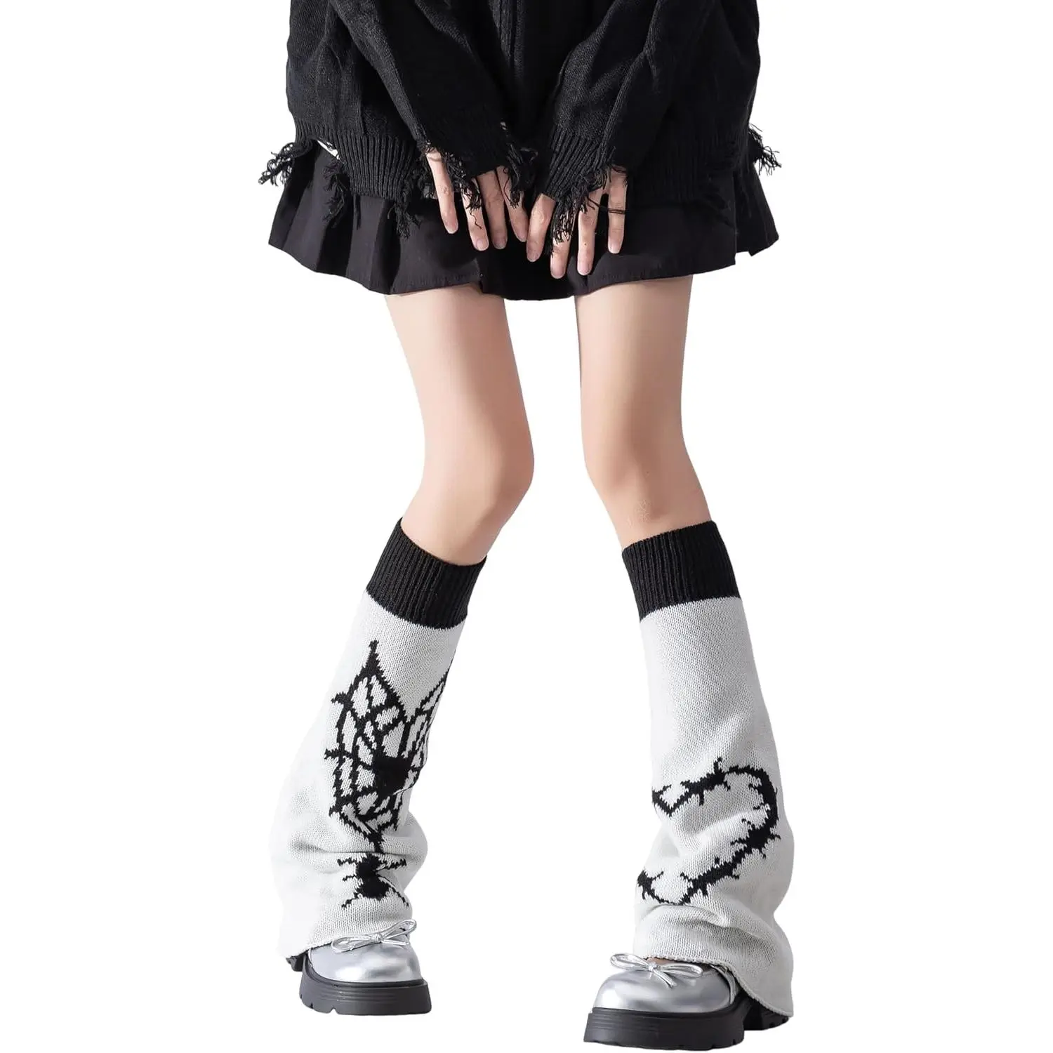 Slouchy Knitted Leg Warmers for Women, Vintage 2000s Goth Style Flared Knee-Length Cuffs for School Outfits with Skirts, Gothic, Shorts, Fits, Fabric, Coat, Vibe, Comfortable, Loose