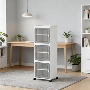 5-Tier Tall Narrow Storage Cabinet with Transparent Doors and Shelves,Plastic Slim Bathroom Organizer, Foldable Storage Cabinet for Small Space, Bathroom, Kitchen
