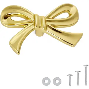 8 Pack Brushed Gold Bow Dresser Knobs, Large Decorative Cabinet Drawer Pull Handles Ideal for Girls Bedroom and Nursery Room Decor