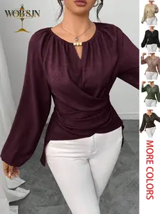 Women's Beaded Wrap Belted Shirt Blouse, Stylish Pearl Embellished Top, Elegant All-Season Wear, Perfect for Casual & Formal