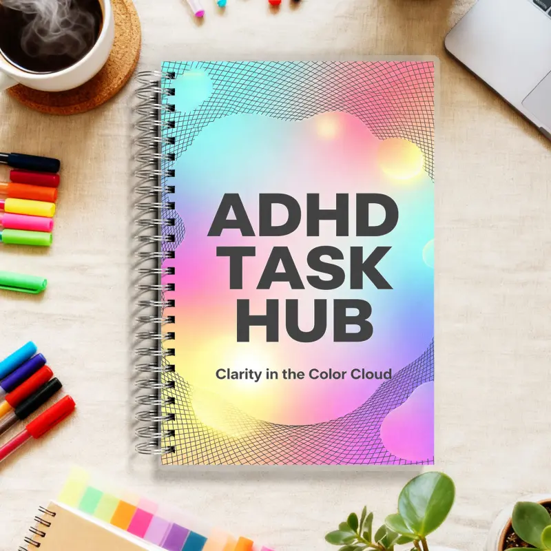 ADHD TASK HUB - Your Daily Tool for Clarity and Action, A5 Planner with Structured Layout, Color-Coded Lists to Help Manage ADHD Symptoms & Boost Productivity, 108 Pages, 100gsm Paper