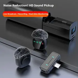 This plug-and-play wireless lavalier microphone, Noise Cancelling Mic, features a charging case, LED display, and noise cancellation, ideal for smartphone interviews, podcasts, vlog recordings. With a charging port, perfect for video recording