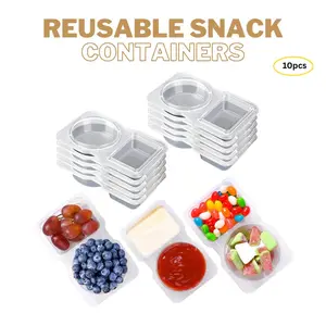 10PCS Double Compartment Condiment Container With Lids - Reusable Snack Pack Containers for Take-out Sauces