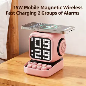Pixel Art Speaker, White Noise Smart Sleep Speaker,LED Display, Touchscreen with AI Expressions and Voice, 15W, 2600mAh Battery, Portable Bluetooth Speaker, Alarm Clock, Retro Aesthetic Decoration, Supports Android and Apple Wireless Charging