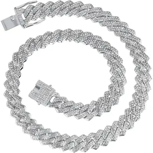 Mens Cuban link Chains Iced Out Miami Cuban Necklace Bling Diamond Hip Hop Jewelry for Men Women 13mm Silver/Yellow Gold/Rose Gold