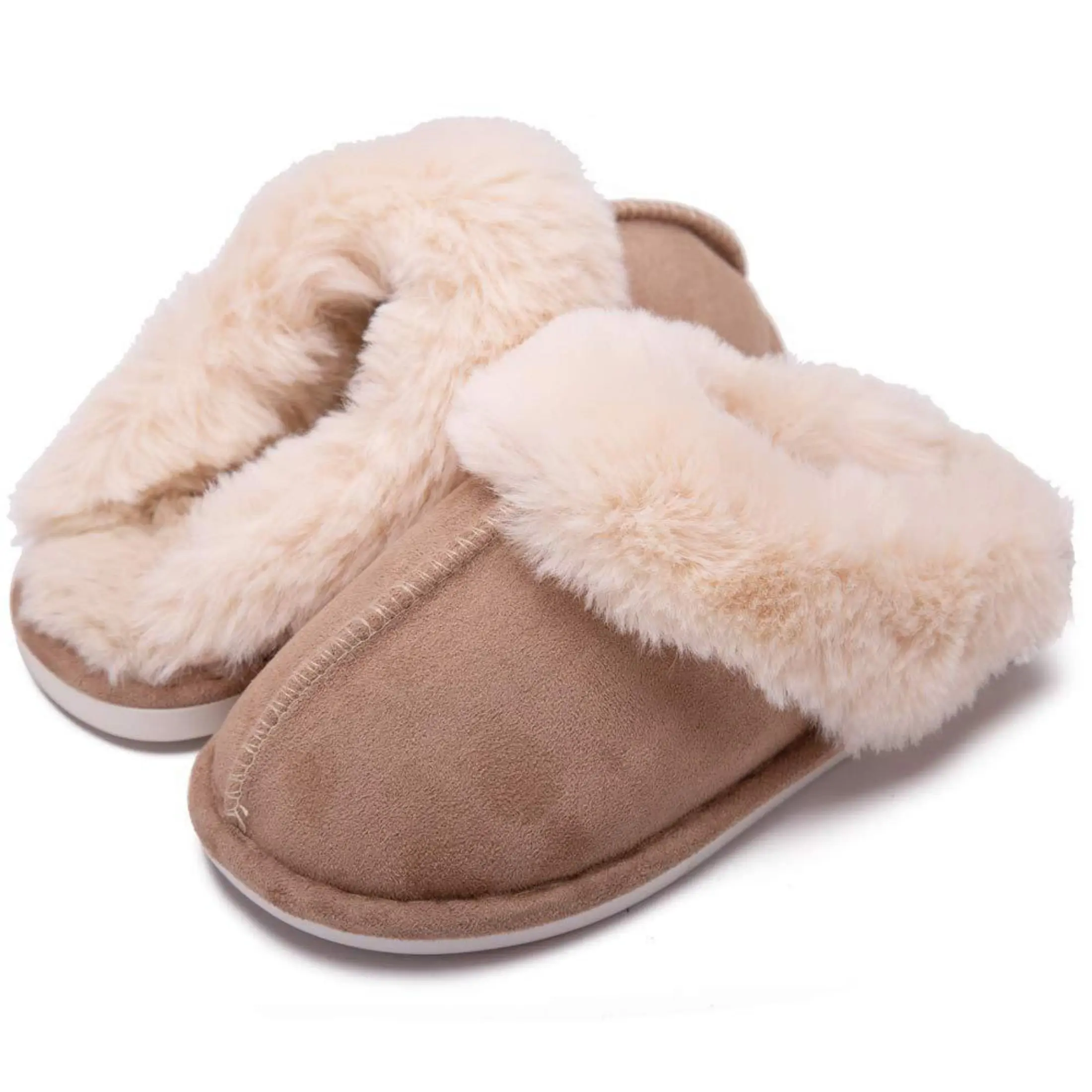 2PCS Cozy Women's Plush Slip-On Moccasin with Fleece Lining - Non-Slip Winter Home Slippers on Flat Platform