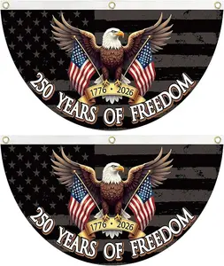 250 Years of Freedom Eagle Patriotic Bunting Flag, 1776-2026 American Half Fan Banner, USA Porch Decor