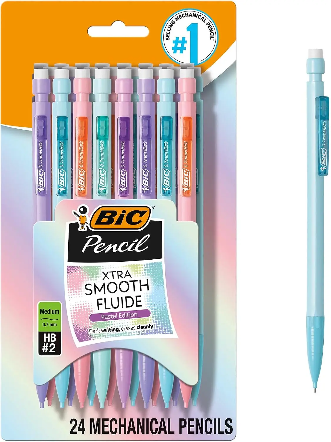 Xtra-Smooth Pastel Mechanical Pencils, Medium Point, 0.7mm, 24-Count | Bulk Pack for School or Office Use | Smooth Writing Experience | No. 2 Lead for Standardized Tests