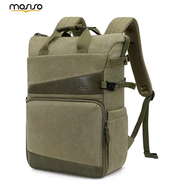 MOSISO Canvas Camera Backpack - PU Handle, Tripod Holder, Shockproof Travel Case with 15-16 Inch Laptop Compartment for DSLR/SLR/Mirrorless Cameras, DJI Drones (Canon, Nikon, Sony Compatible), Olive Yellow, Accessories, Shoulder Bag, Backpacks, D3200, 16"