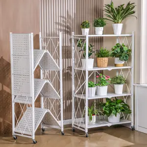 Joybos 5 Tier White Heavy Duty Foldable Metal Organizer Shelves with Wheels Rack Shelf
