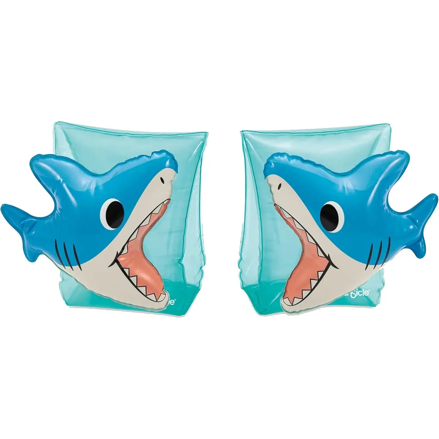 Maccabi Art 3D Shark PopUp Armbands – Inflatable Water Floaties with AirFlate Tool, Leak-Proof DuraSeam Technology & Easy Grip Valve – For Beginners Ages 3-6 – Blue Shark Style