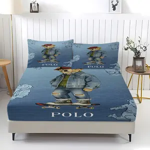 Teddy bear printed pattern bed sheet, comfortable printed pattern, including 1 bed sheet and 2 pillowcases, comfortable bedding, anti slip dust cover suitable for bedrooms and guest rooms, suitable for adult gifts