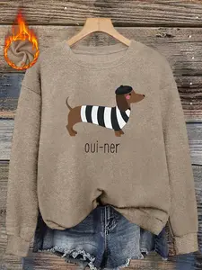 Women's Fall Winter Fitted Graphic Sweater, Casual Round Neck Knit Top, Stylish French Chic Design, Comfortable Daily Wear, Knitwear