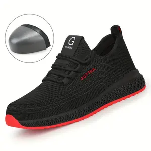[Puncture Proof Steel Toe Shoes] Men's Steel Toe Puncture Proof Anti-skid Work Safety Shoes, Breathable Woven Knit Industrial Construction Sneakers, men's footwear Closed Boy Worker Black Bridal