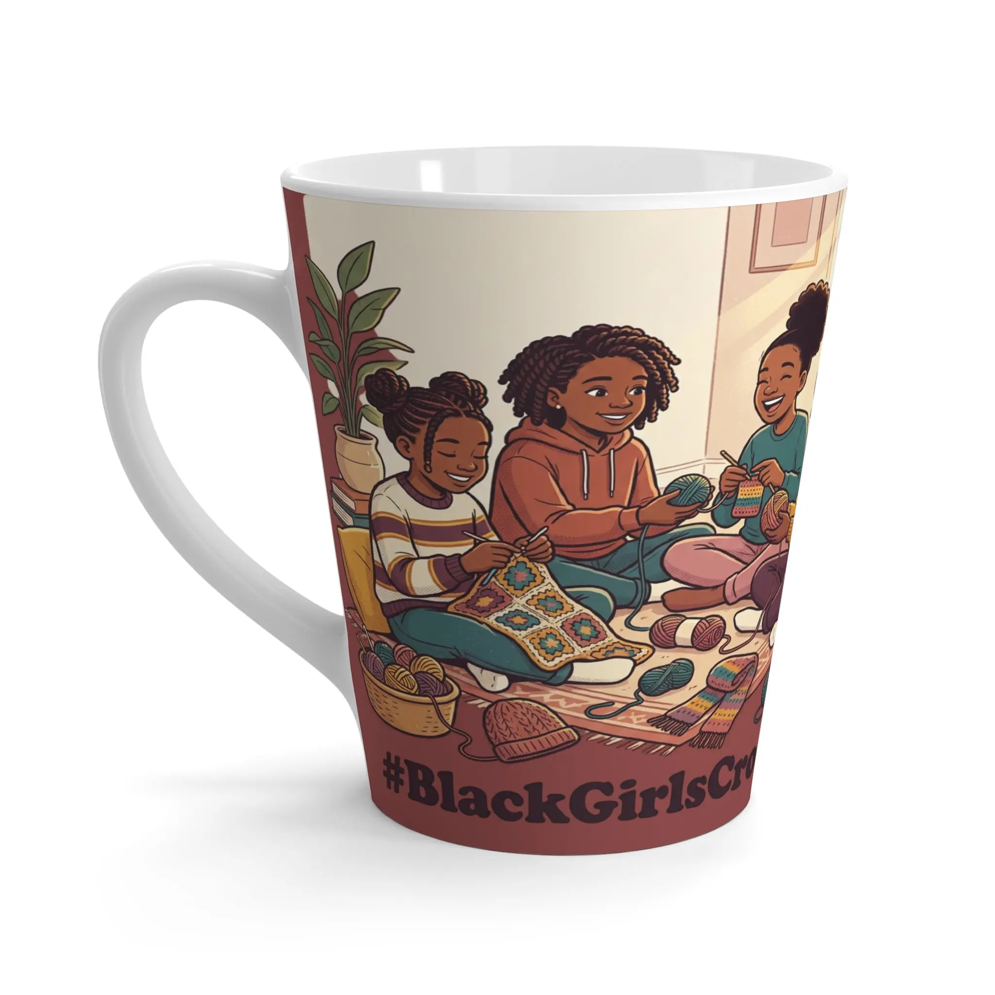 #BlackGirlsCrochet Ceramic Coffee Mug, Cozy Washable Dishwasher-Safe Mug for Craft Sessions