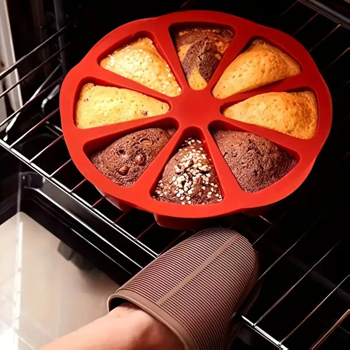 8-Cavity Non-Stick Silicone Triangle Baking Molds Set, Center Hole Design, Perfect for Brownies Cupcakes Pancakes, High Quality Bakeware, Easy Release Durable Clean