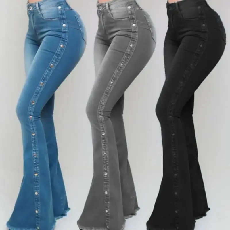 Women's Flared Jeans, High Waist Bell Bottom Denim Pants, Casual Stretch Floor-Length Retro Style Trousers, Trouser, Plus Size, Lady