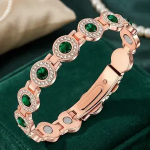 Magnetic Copper Bracelets for Women, 4X Strength 3800 Gauss Magnets, Adjustable Bracelet with Secure Clasp and Premium Multi-Facet Crystal Inlays