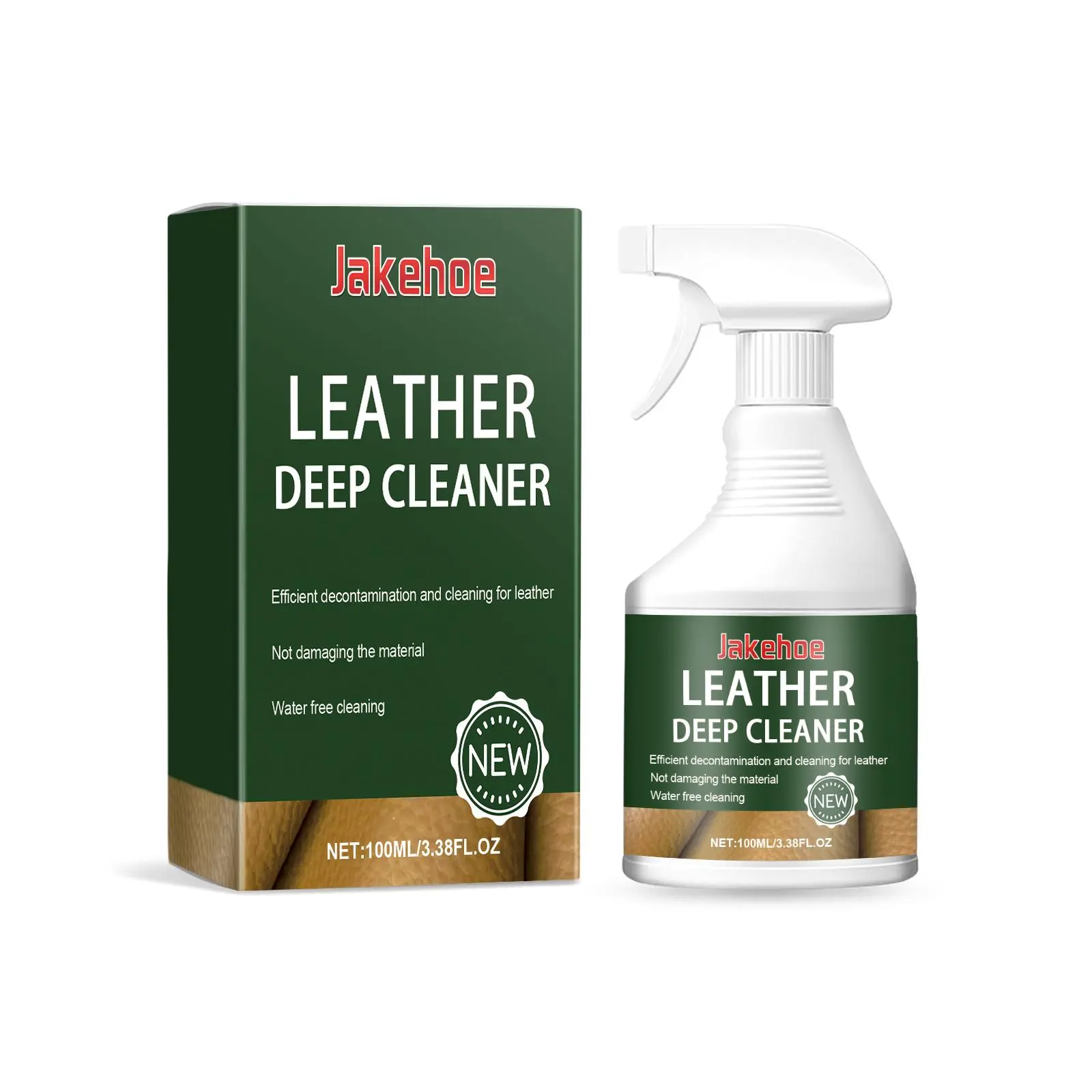 Jakehoe Leather Cleaner Spray for Furniture Couch Car Seats, Water-Free Deep Cleaning Stain Remover for Leather Upholstery Sofa Purses Shoes Boots, No-Rinse Gentle Formula, 3.38oz