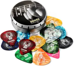 Donner Guitar Picks Celluloid 16 Pack for Acoustic & Electric Guitars with Case - Thin, Medium, Heavy & Extra Heavy Picks