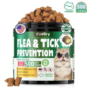 Flea and Tick Chewables for Cats, 500 Ct with Brewer Yeast Vitamin, Cat Skin & Coat | Multi-Vitamin Support for All Breeds & Ages – Chicken Flavor
