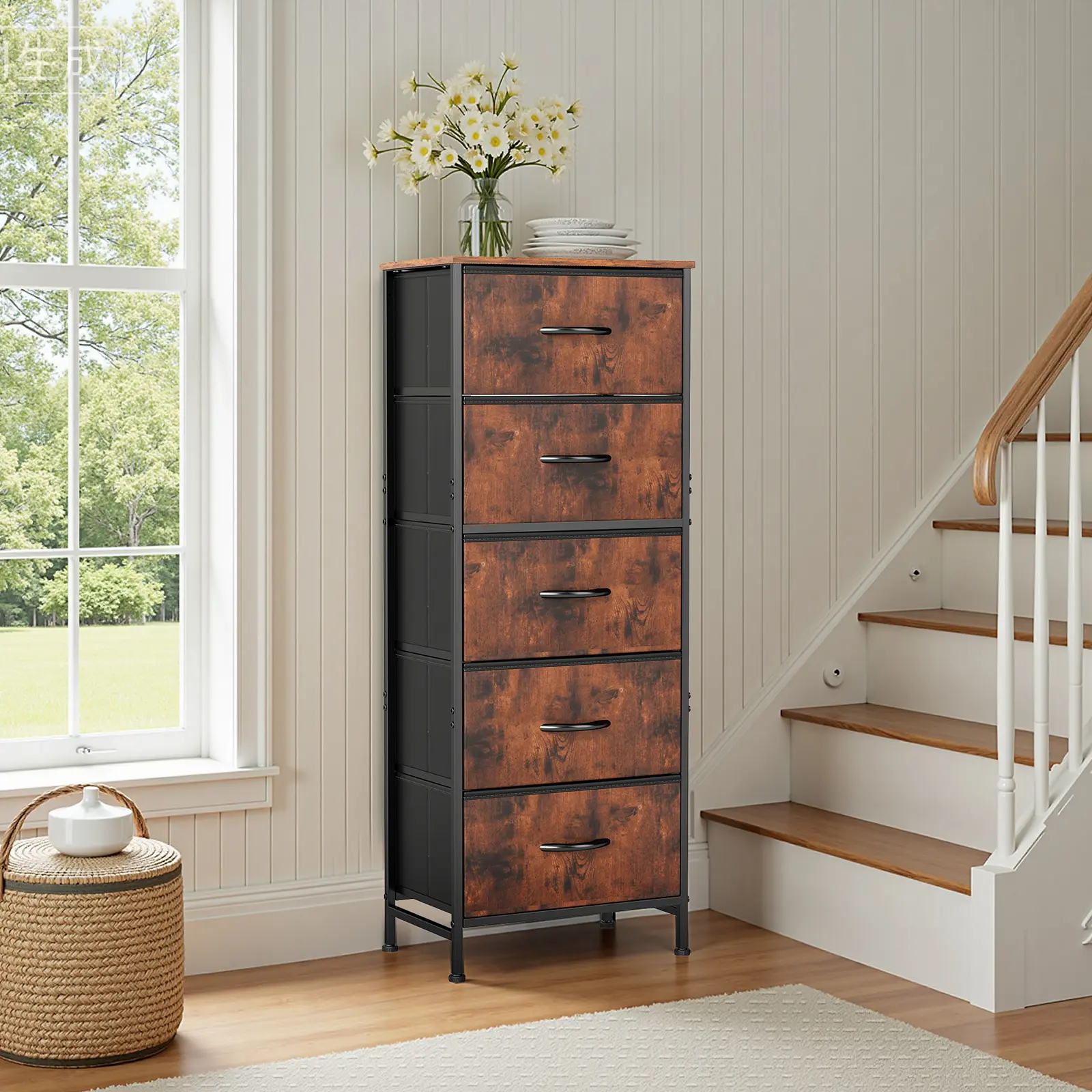 fabric dresser Pipishell Fabric Dresser, 5 Drawer Storage Chest Tower, Organizer Unit for  Bedroom, Hallway, Entryway, Closets and Living Room -Sturdy Steel Frame, main image 1