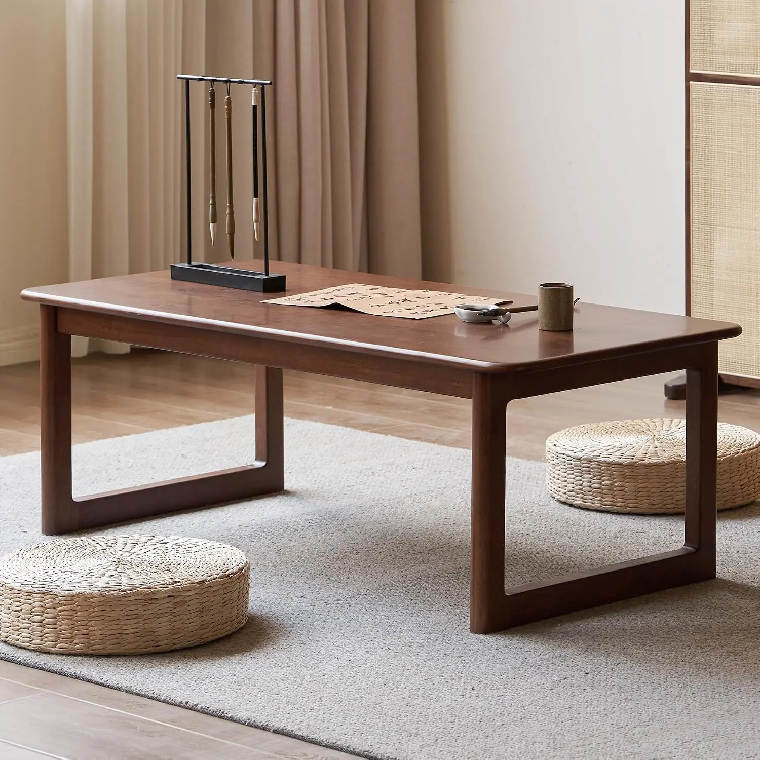 YESWOOD Solid Wood Japanese Floor Table, Tatami Coffee Table, Low Tea Table for Sitting on Floor, Rectangular Dining Table for Living Room