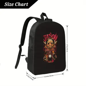 Jason 2 Men's Horror Movie Jason Hockey Mask Graphic Backpack - Large Capacity High Quality Hiking & Travel Bag with Adjustable Straps, Durable Outdoor Backpack for Mountaineering, School, Commuting (Black)