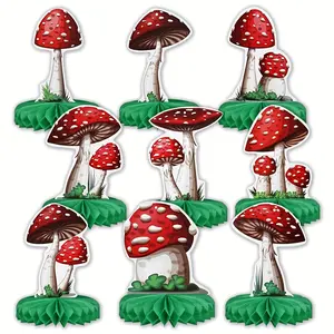 9 Pieces Mushroom Party Decorations, Honeycomb Centerpieces, Mushroom Table Toppers, Wonderland Party Decor, Baby Shower, Birthday, Home Decor