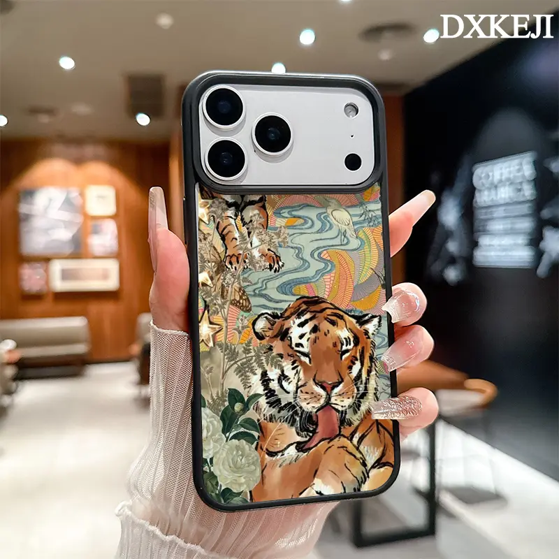 MagSafe Magnetic TPU Smartphone Case for iPhone 17/16 Pro Max/15 Pro/14/13/12/11 Plus, Shockproof Guard, Lightweight Carry, Wild Forest Art Tiger Print Slim Protective Customized Phone Accessory