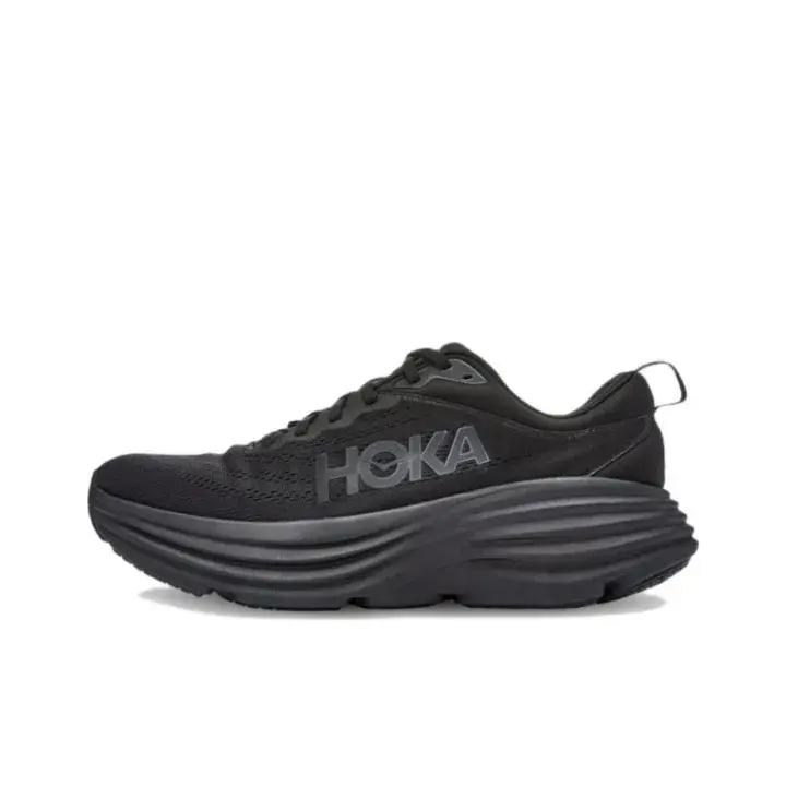 All-Black Breathable Mesh Low-Top Running Shoes with Thick Cushioned Midsole and Rubber Outsole