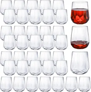 40-Pack Plastic Stemless  Glasses, 12 Oz Unbreakable Plastic Drinking Cups for , Office, Bars, Wedding, Party, Clear