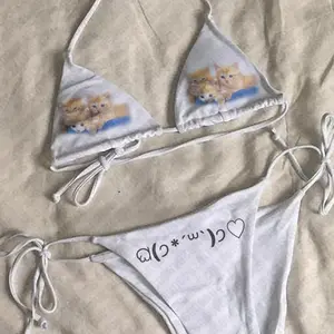 Style 2000s Sexy Goth Bikini Cat Print Swimsuit Split Bathing Suit Waist Gothic Bikinis Sets Beach Outfits Woman Swimsuits