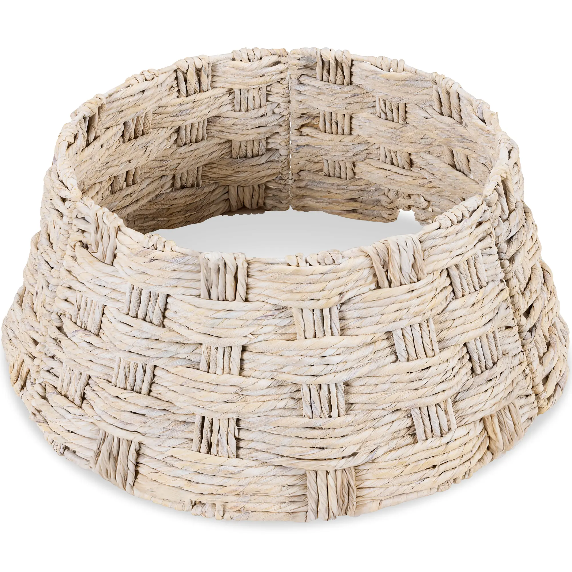 Best Choice Products 24in Basket Woven Hyacinth Christmas Tree Collar, Skirt Accessory w/ Cord Cut-Out