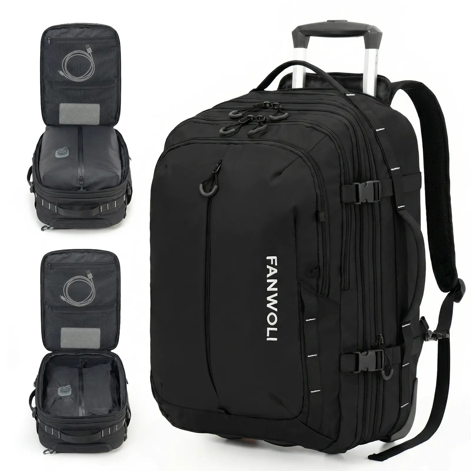 Fanwoli Multifunctional Rolling Vacuum Backpack Travel Bag, 55L Expandable Water-Resistant Carry-On Luggage with 1-Button Compression, Backpack-Style Travel Bag with Carry-On Compartments, Ideal for Outdoor Trips, Travel Bags