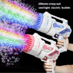 Magic Powder Space Bubble Gun, Automatic Bubble Machine with LED Lights, Gatling Style Bubble Launcher for Kids over 3 Years, Party Bubble Machine