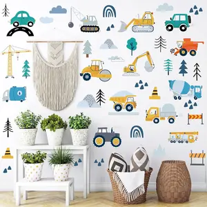 P-WPA02  Construction Vehicle Wall Decals – 90Pcs Reusable Peel and Stick Vinyl Stickers for Kids’ Room, Nursery & Playroom – Removable Truck Decoration for Boys & Toddlers Decorative Smooth