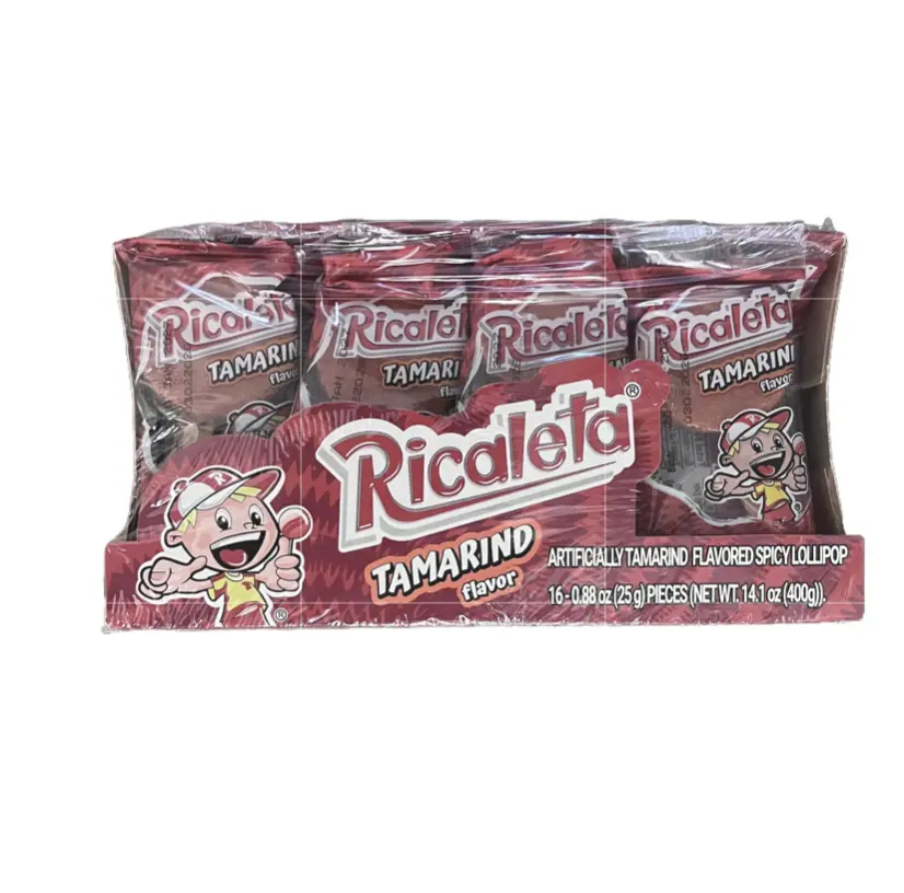 Ricaleta Tamarind Flavor Spicy Lollipop Mexican Candy 16 Pieces
