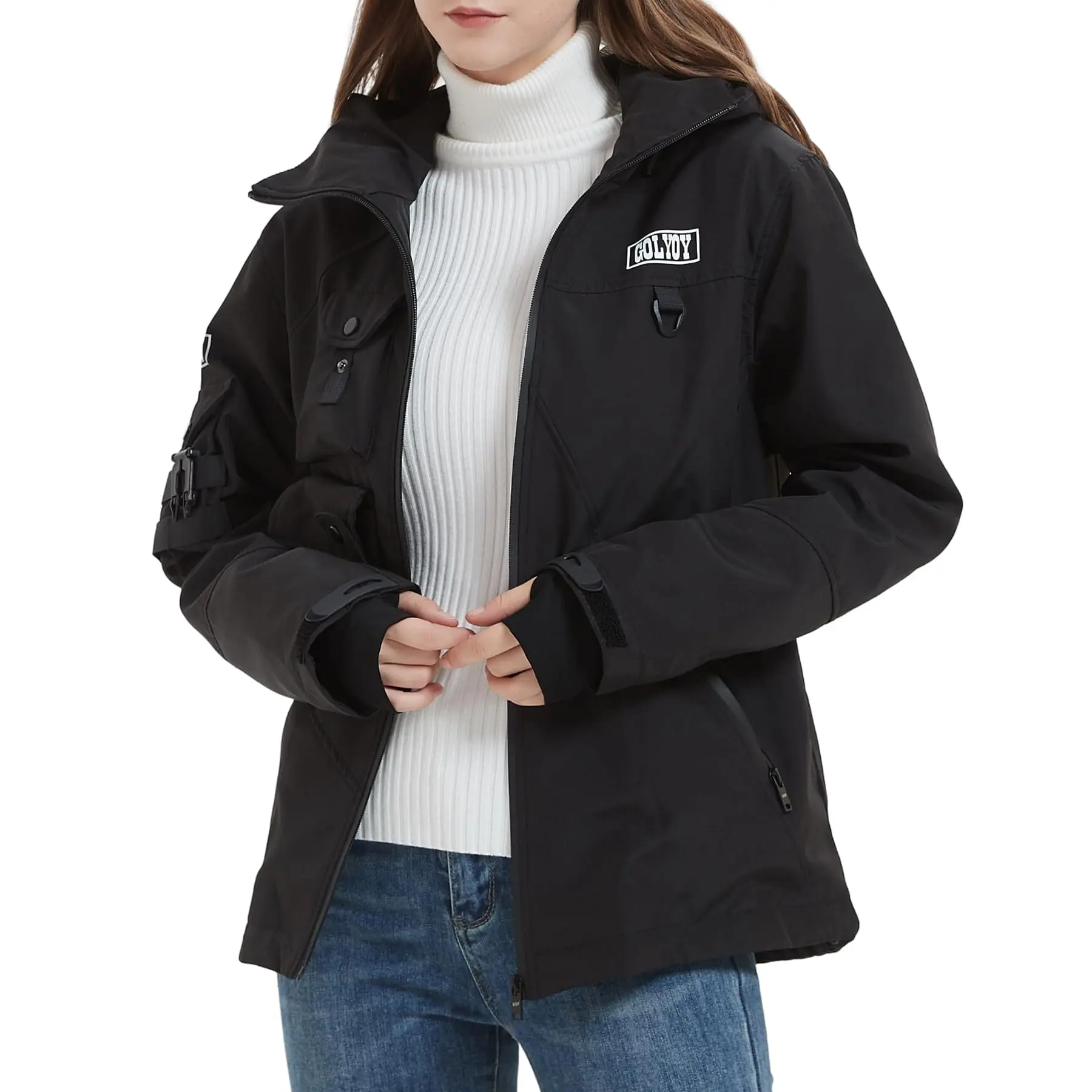Women's Bomber Jacket, Lightweight Casual Techwear Windbreaker, Multi-Pocket Zip-Up Streetwear Outerwear, Tops