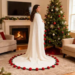Luxury Crochet Rose Blanket Throw - Soft Knitted Floral Shawl, Red Rose Edge Design, Cozy Home Decor Accessory for Couches & Beds, Ideal Valentine's Day Gift for Women