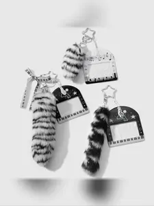 Y2K Fashion Vintage High-Quality Plush Gradient Leopard Tail Bow PVC Keychain Bag Charm, Casual All Seasons Accessory