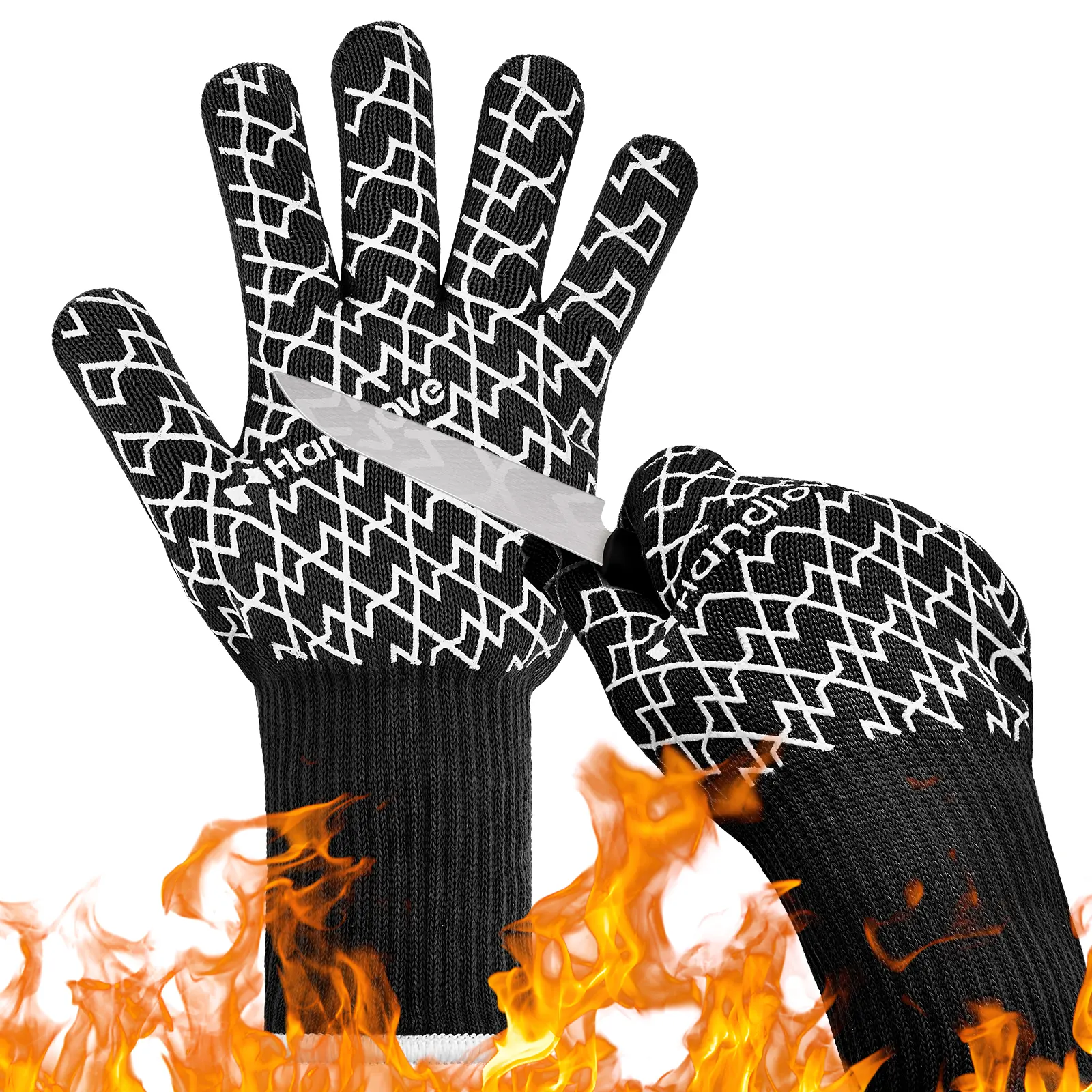 BBQ Gloves, Oven Gloves – Heat Resistant Gloves for Grilling | Silicone Grip, Long Cuff Mitts - Kitchen & Outdoor Barbecue, Cooking, Baking