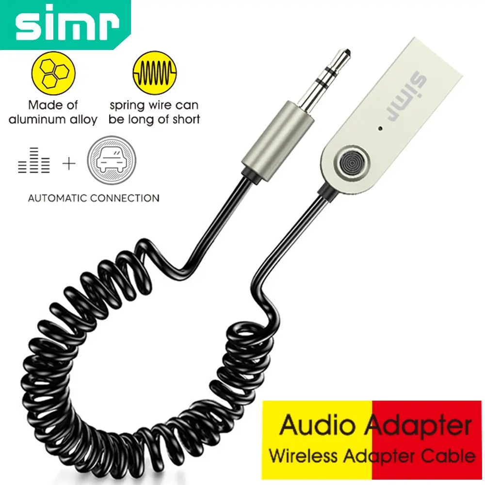 simr Metal Alloy Car Audio Receiver Adapter With MIC Handsfree Calls Wireless Bluetooth 3.5mm Audio Receiver With Built In Microphone Music Talking And Navigation Wire Speaker Into Wireless Speaker